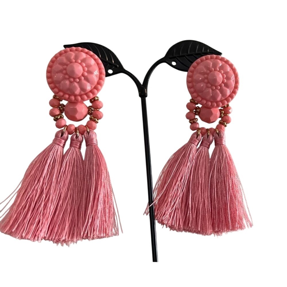 Bohemian‎ Pink Triple Tassel Earrings Shabby Chic Jewelry NWT